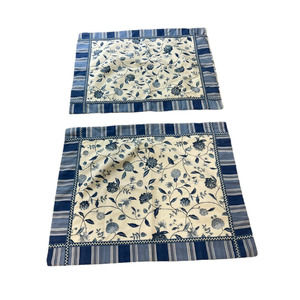 Williamsburg Blue Ivory Floral Embroidered Pillow Shams Set of 2 27 X 33